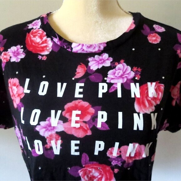 PINK VICTORIA'S‎ SECRET Cropped Floral, Bling Tee Size XS/XP - Picture 5 of 12